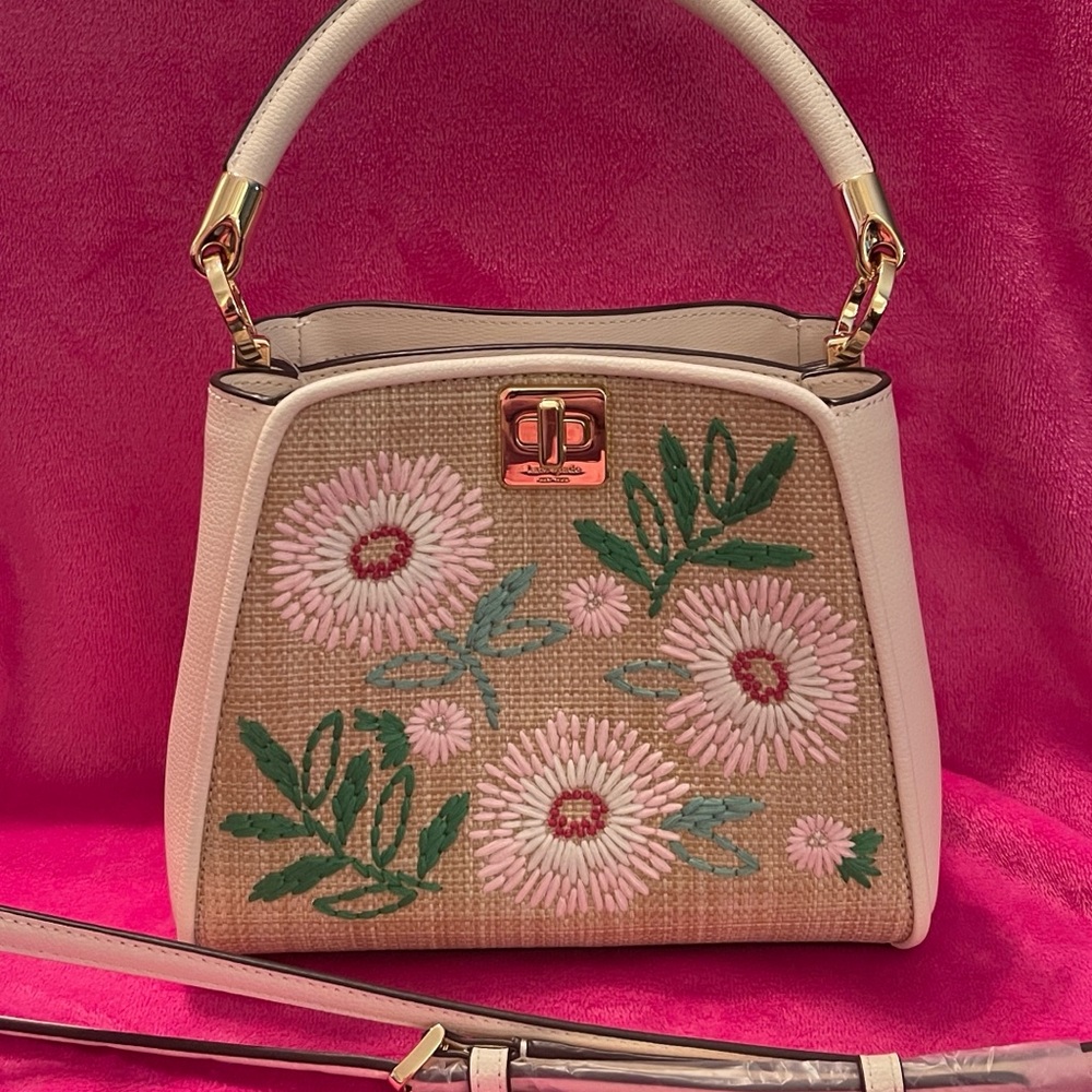 Kate Spade Floral Embroidered Beige and Pink Handbag